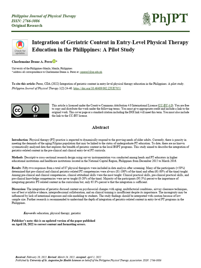 Integration of Geriatric Content in Entry-Level Physical Therapy ...