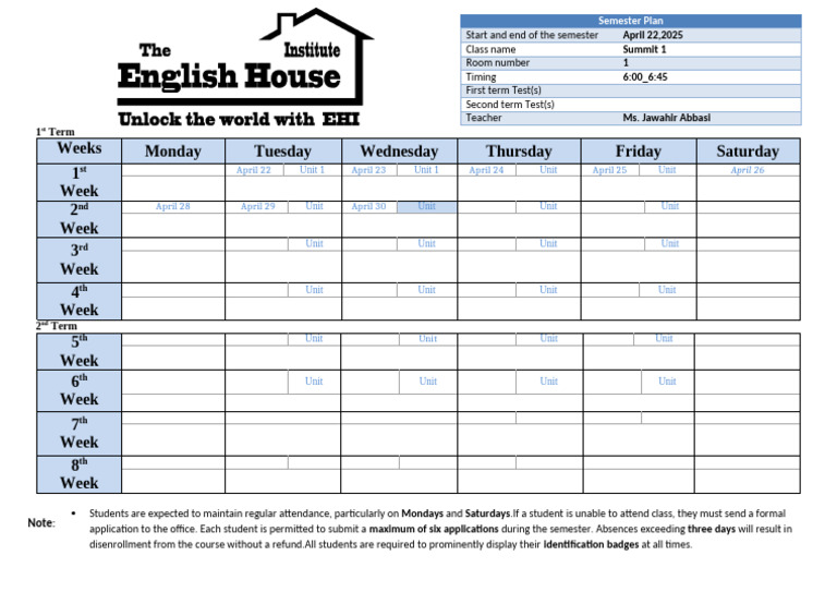 Semester Plan Template for Summit 1 | PDF