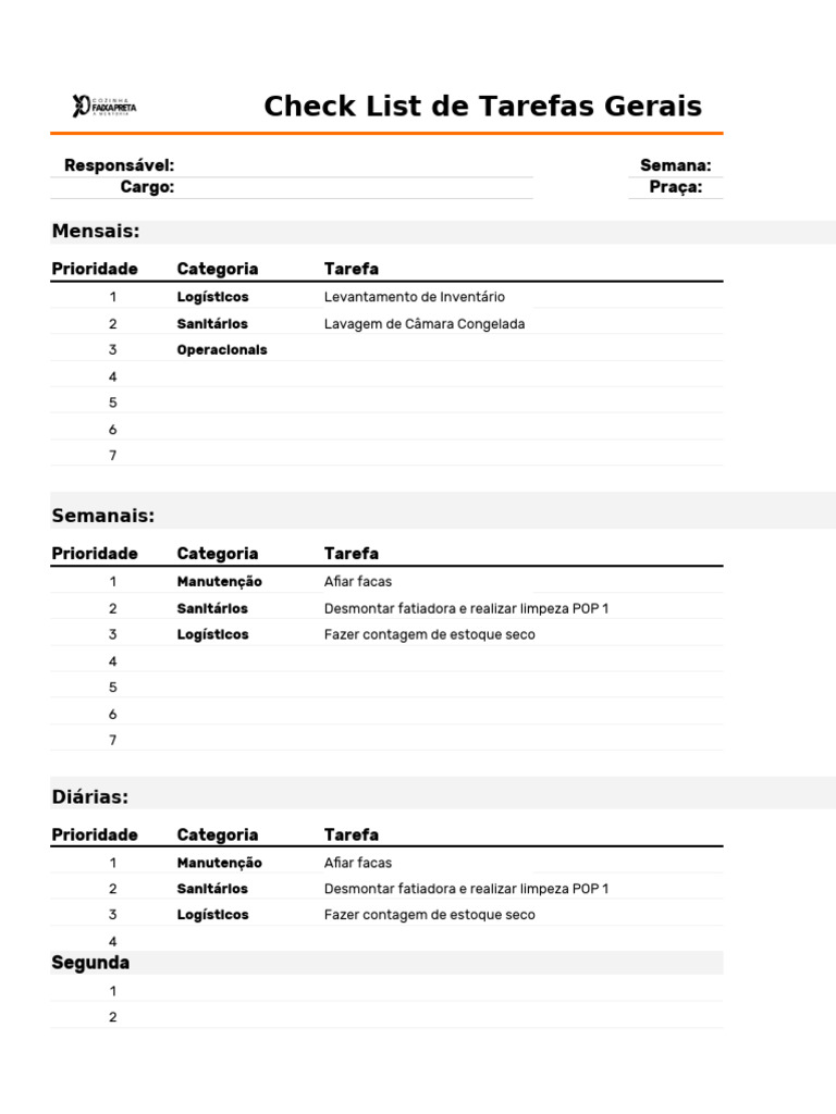 Check List de Tarefas Gerais e Frequência | PDF