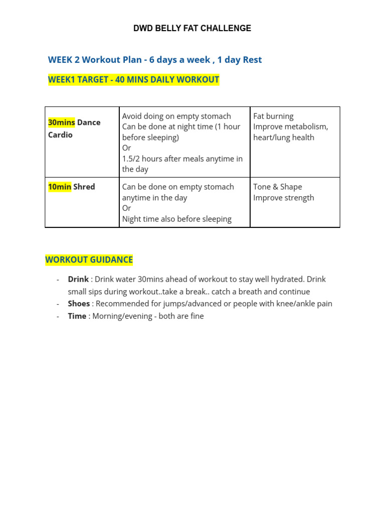 Week 2 Belly Fat Workout Plan | PDF | Aerobic Exercise | Management Of ...