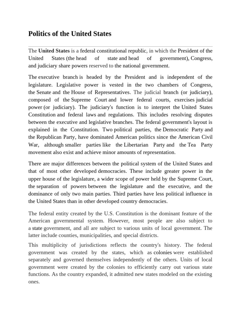 Overview of U.S. Political System | PDF | Politics Of The United States ...