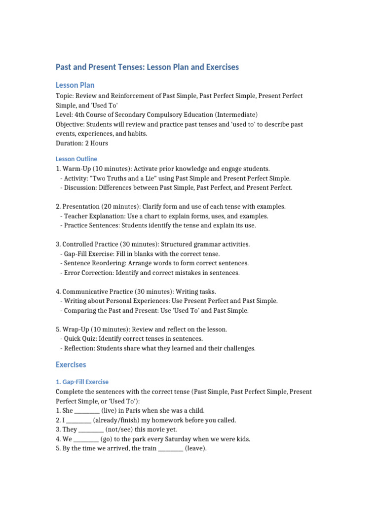 Past and Present Tenses Lesson Plan | PDF | Perfect (Grammar) | Lesson Plan