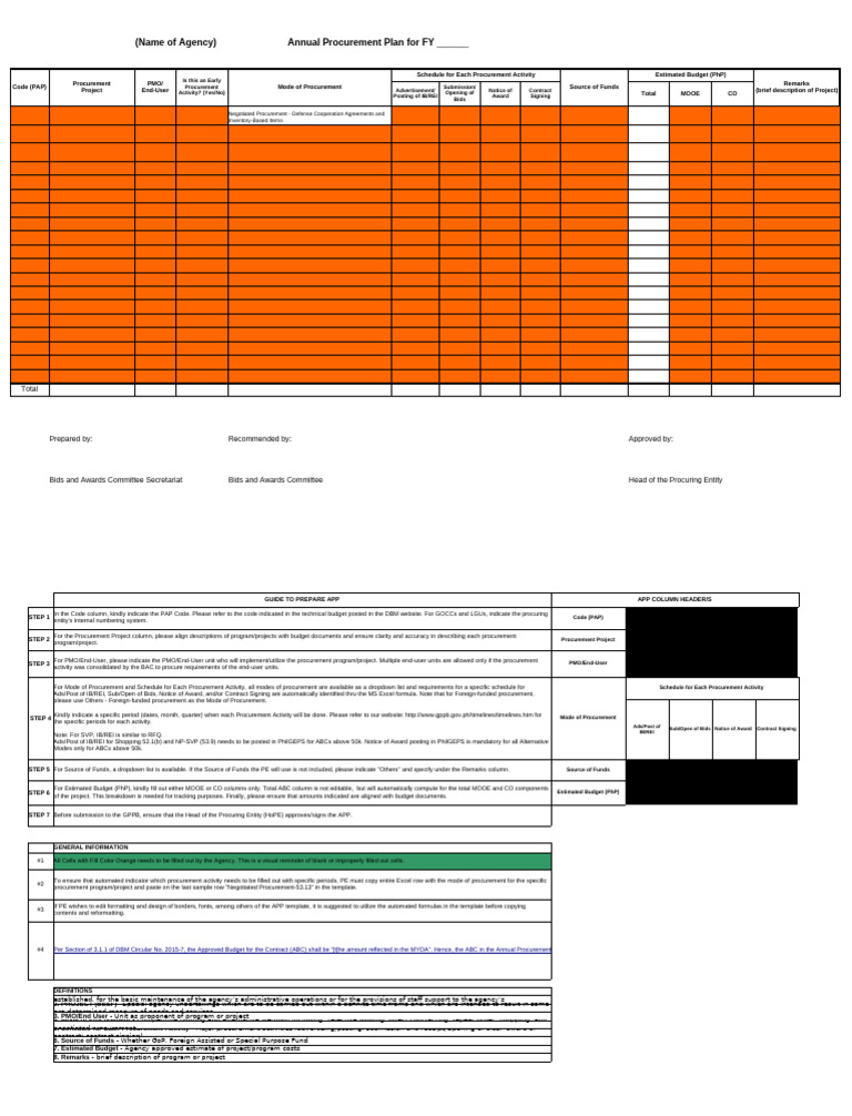 Annual Procurement Plan Template Guide | PDF | Procurement