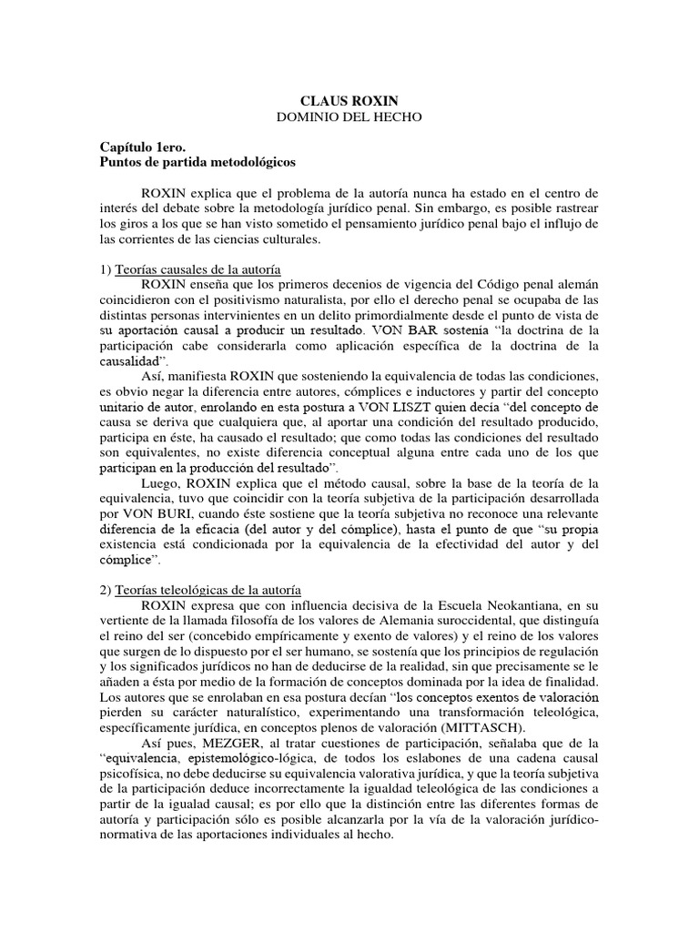 Dominio del Hecho según Roxin | PDF | Intención (Derecho Penal) | Teoría