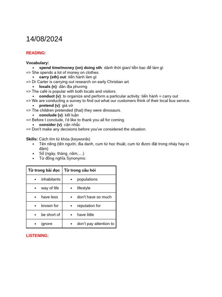Note Từ Vựng 3 | PDF