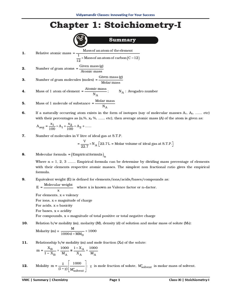 Class XI Chemistry: Stoichiometry & Atomic Structure | PDF | Atomic ...