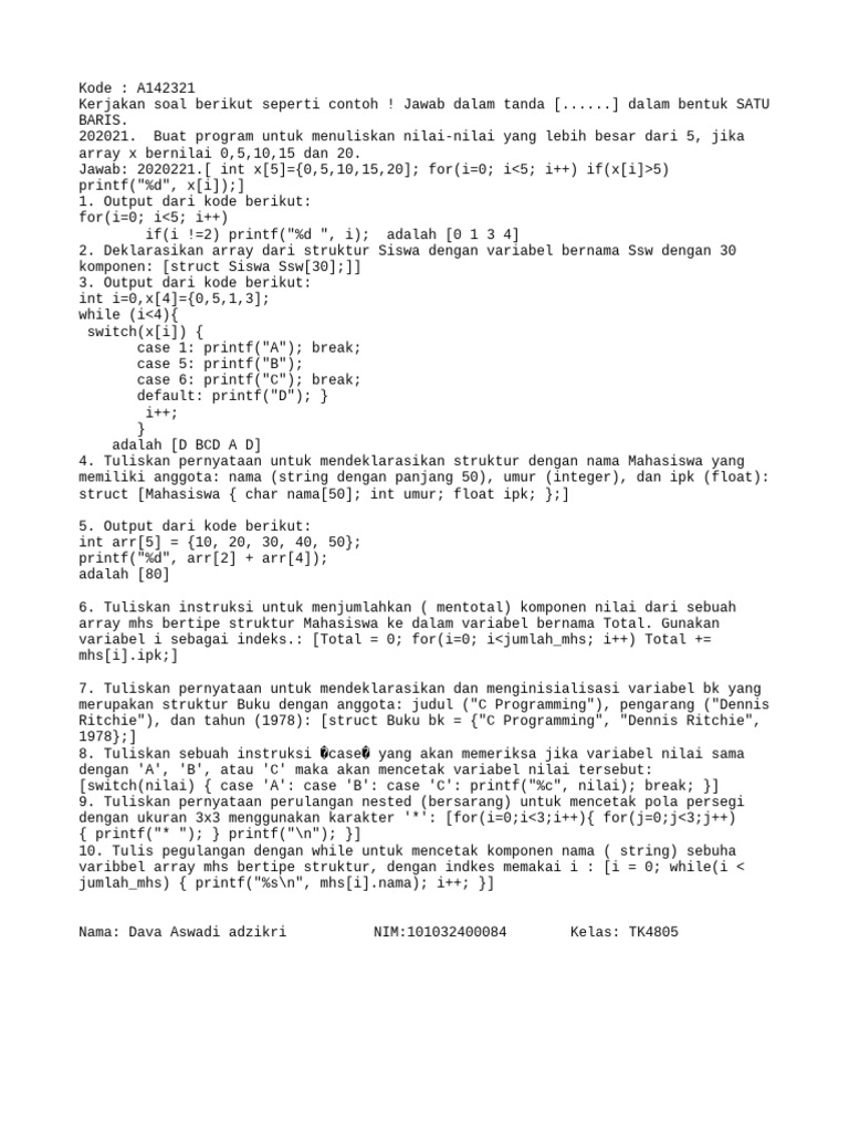 Soal Pemrograman C dan Struktur Data | PDF