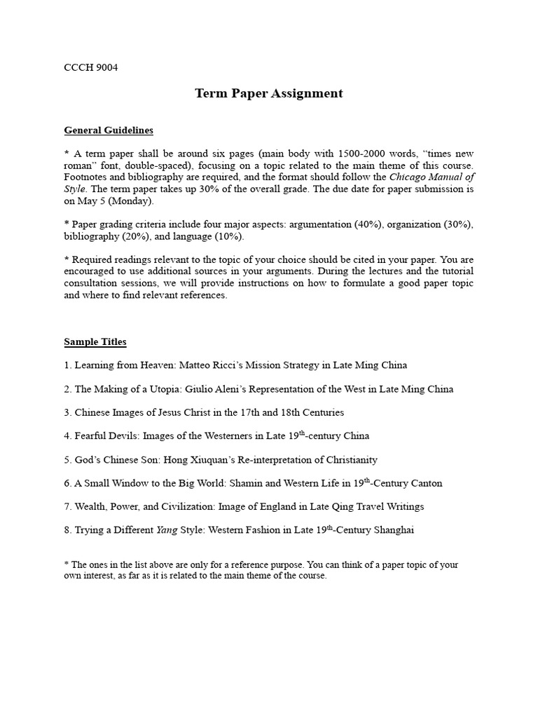 Term Paper Guidelines for CCCH 9004 | PDF