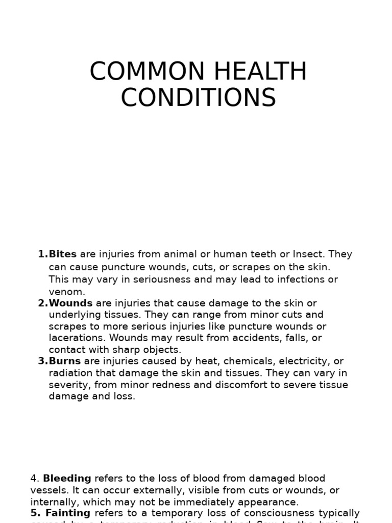 Common Health Conditions & First Aid | PDF | Stroke | First Aid