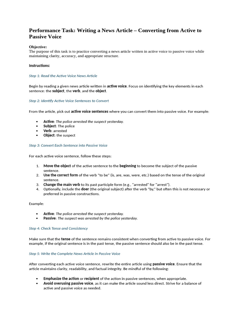Converting Active to Passive Voice in News | PDF | Verb | Linguistics