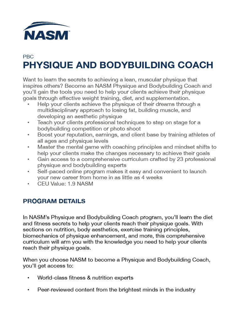 NASM Physique & Bodybuilding Coach Guide | PDF | Muscle Hypertrophy ...