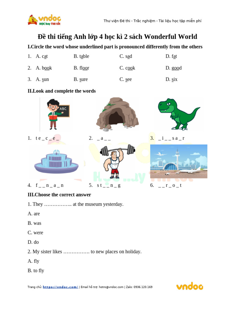 Đề Thi Tiếng Anh 4 Kỳ 2 Wonderful World | PDF