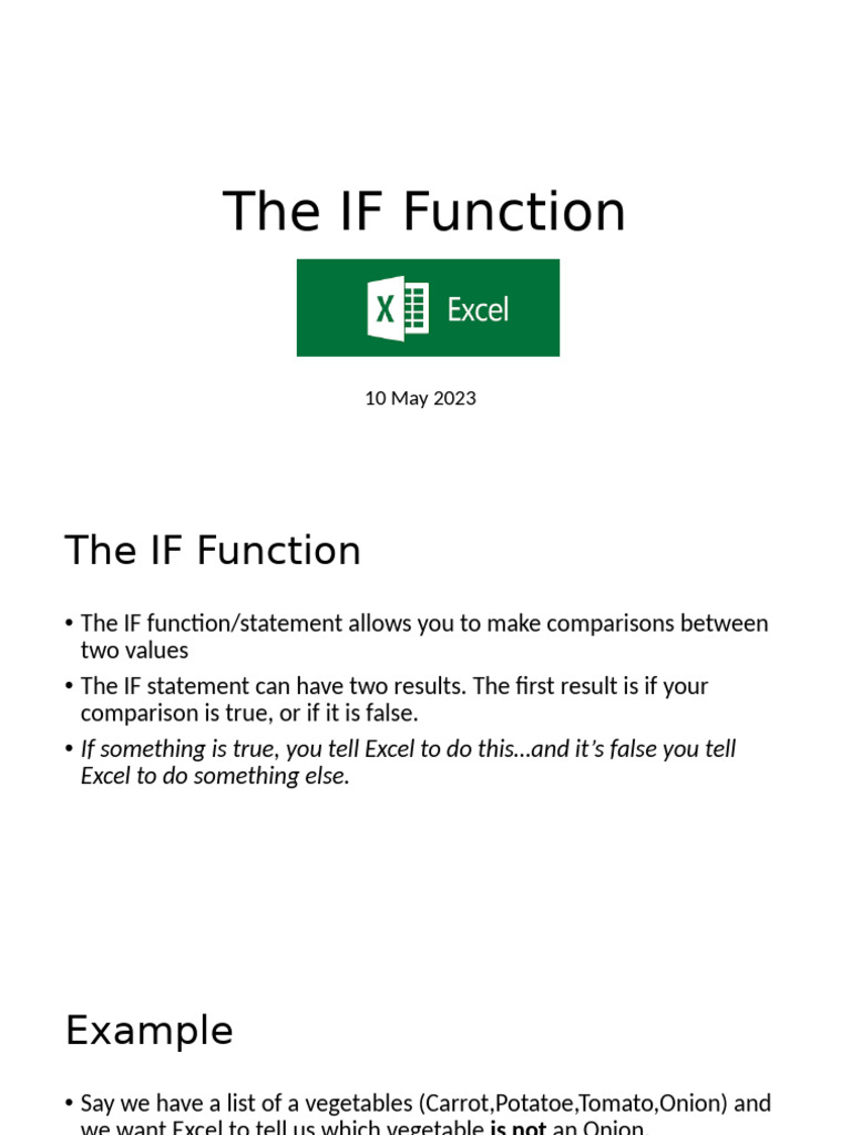 Understanding the IF Function in Excel | PDF