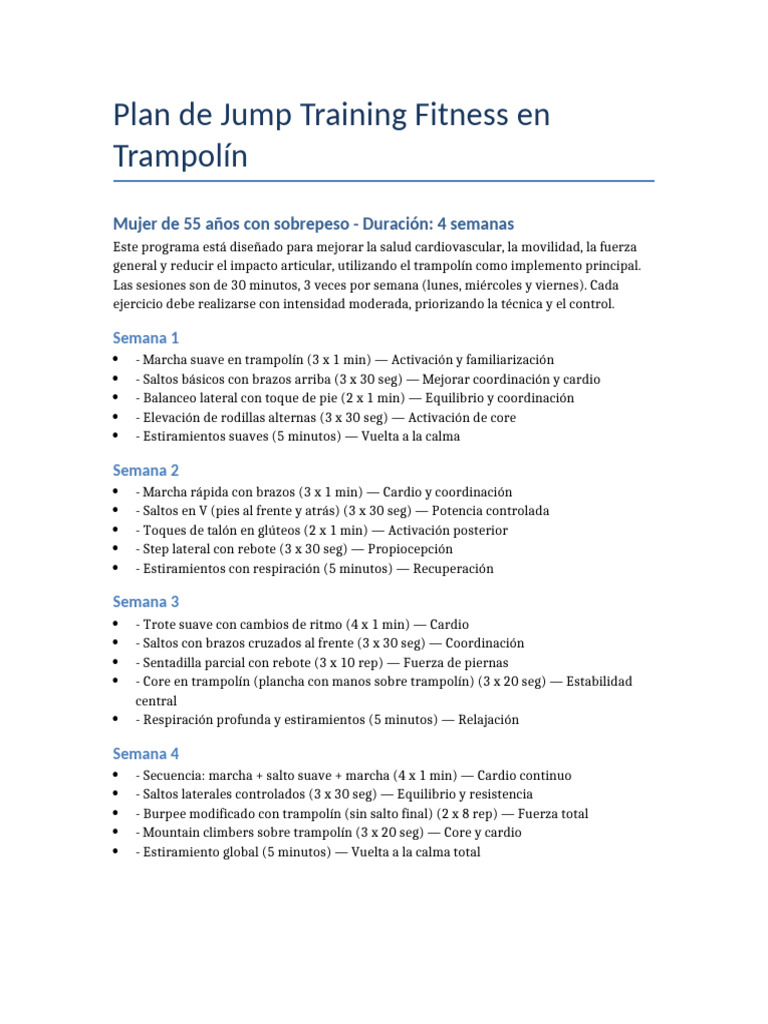 Plan Jump Training Trampolin 4 Semanas Mujer 55 | PDF