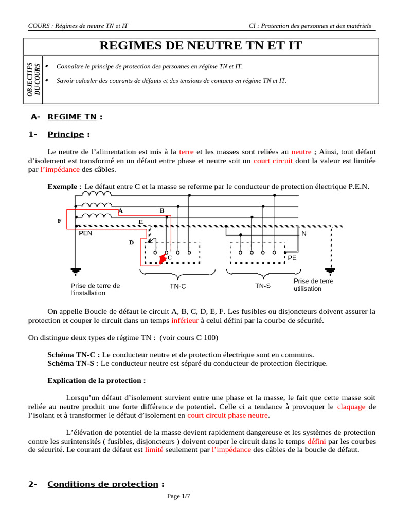 Régimes de Neutre TN et IT : Protection et Calculs | PDF | Grandeur ...