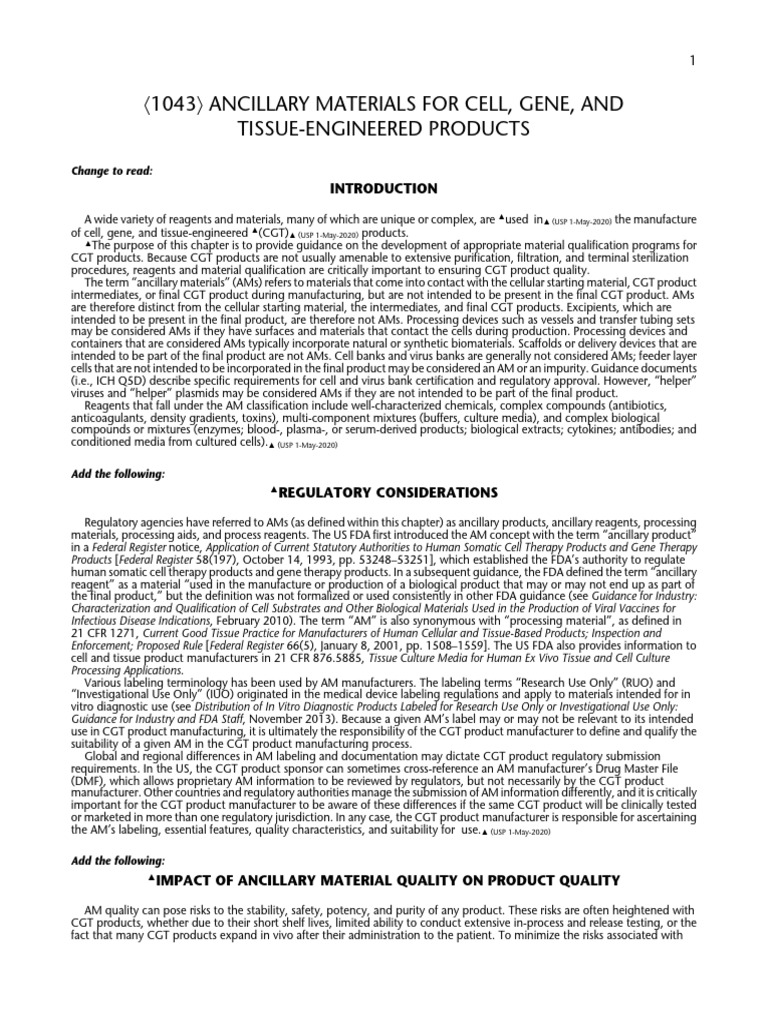 USP Guidance on Ancillary Materials | PDF | Cell Culture | Tissue ...
