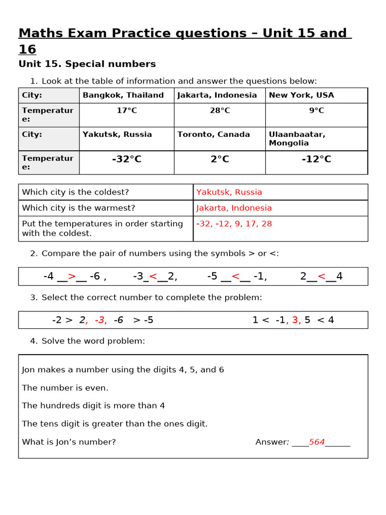 Maths Exam Practice: Units 15 & 16 Answers | PDF | Natural Events ...