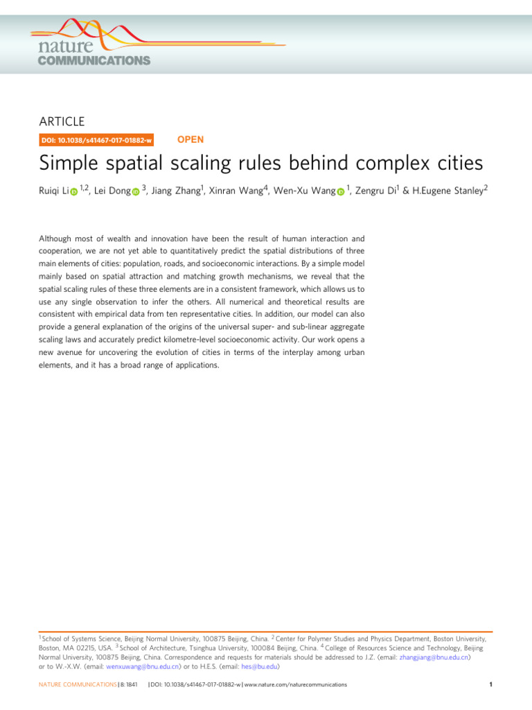 Simple Spatial Scaling Rules Behind Complex Cities | PDF | Power Law ...