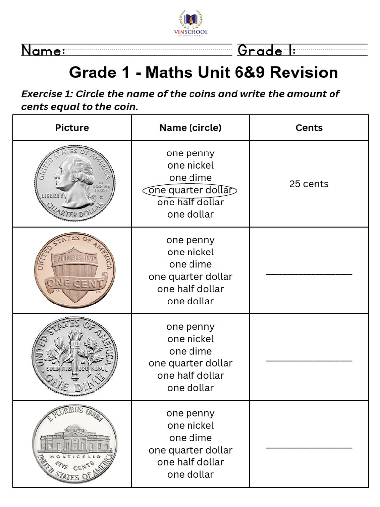 Understanding Coin Values and Exercises | PDF | United States Dollar ...