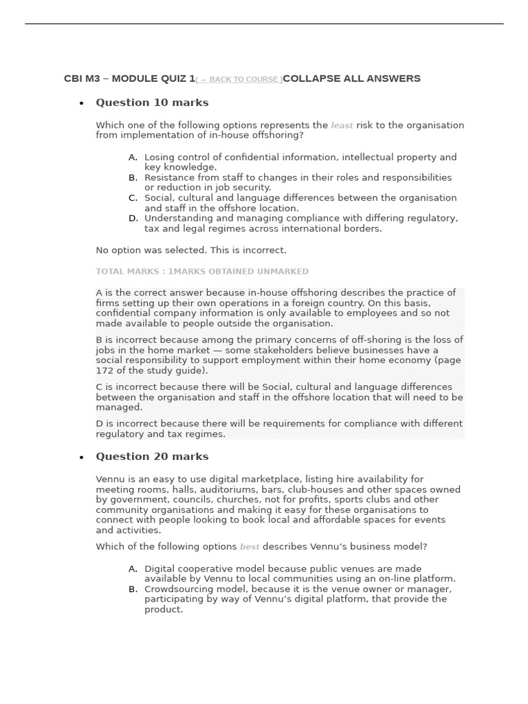 CBI M3 Module Quiz Analysis and Answers | PDF | Microfinance | Venture ...