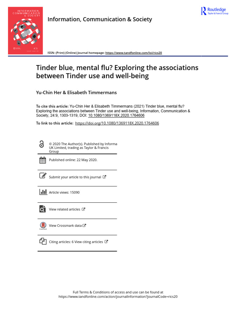 Tinder Blue Mental Flu Exploring The Associations Between Tinder Use ...