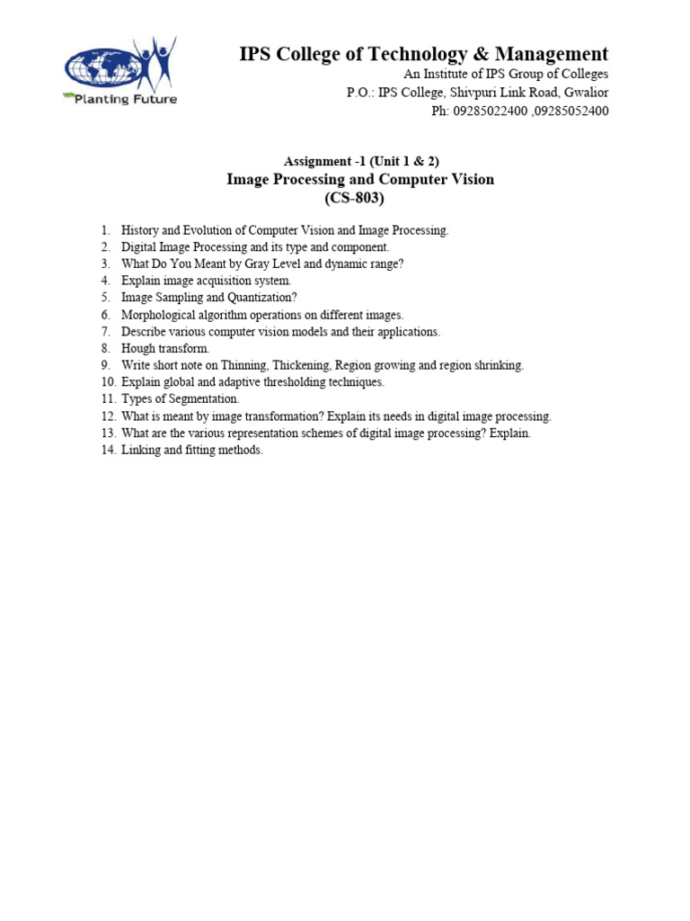 Image Processing & Vision Assignment Guide | PDF