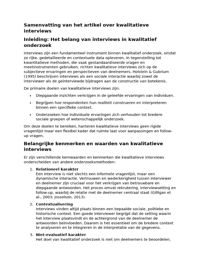 6.1 Ravitch & Mittenfelner-Carl (2020) - Interviews SAMENVATTING | PDF