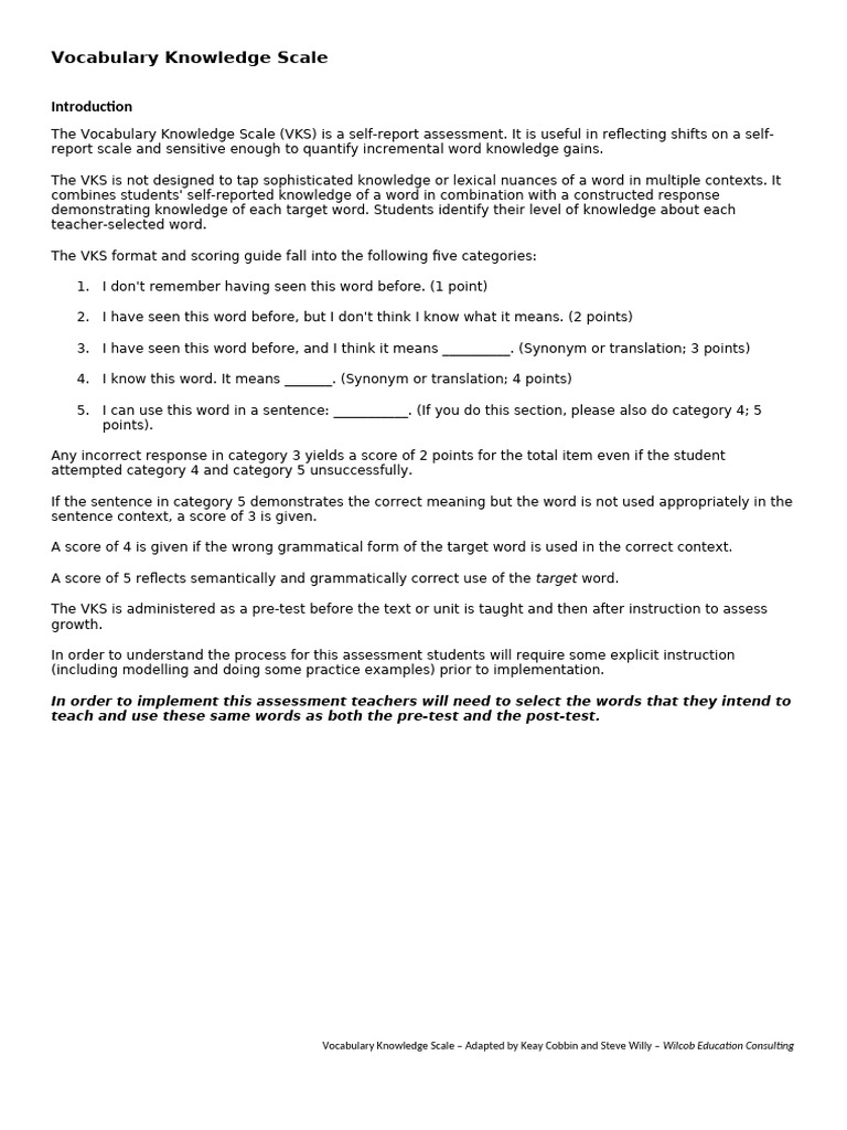 Vocabulary Knowledge Scale 2 1wplon4 | PDF | Vocabulary | Semantics