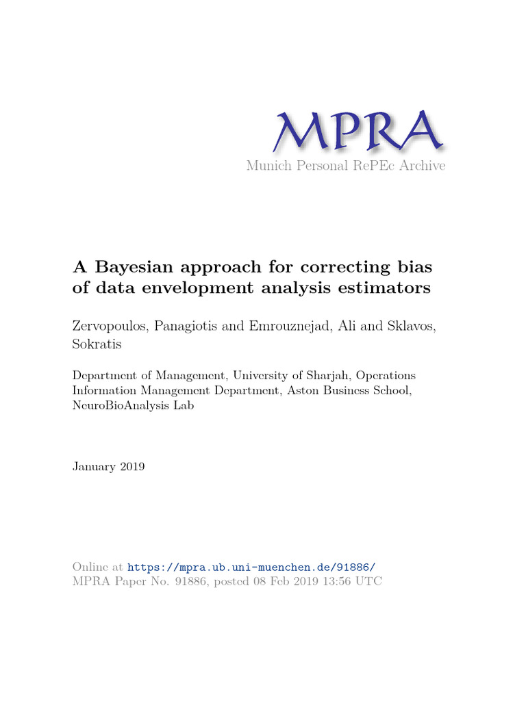 Bayesian Bias Correction in DEA Estimators | PDF | Estimator | Mean ...