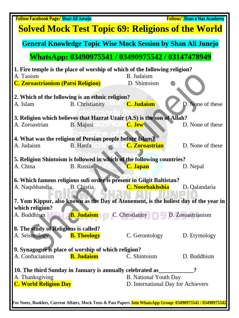 69.3 Religions of The World Solved Mock | PDF | Religious Faiths