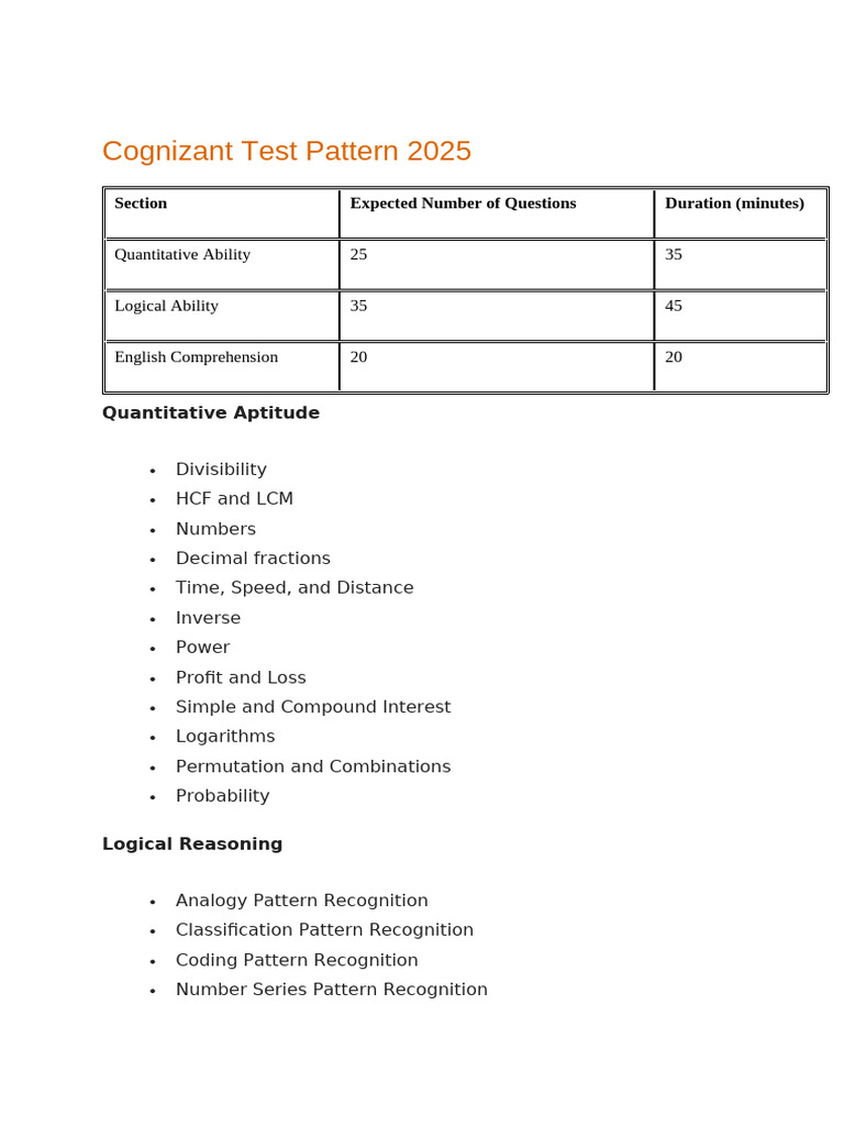 Cognizant Exam Pattern Overview 2025 | PDF