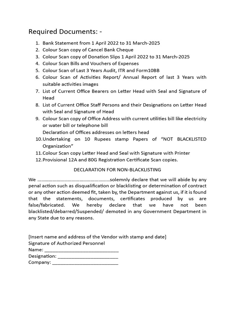 Required Documents for Non-Blacklisting | PDF