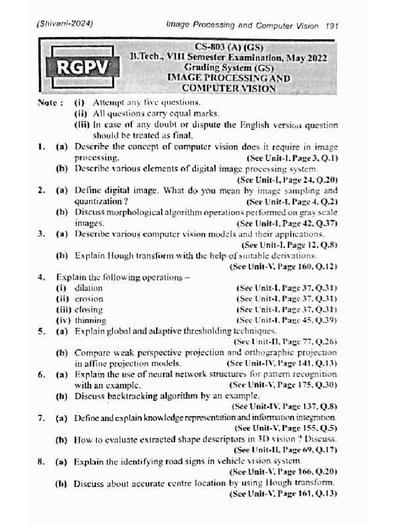 Image Processing Prev Year Questions | PDF