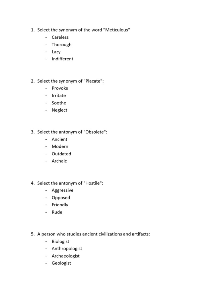 Synonyms and Antonyms Quiz | PDF