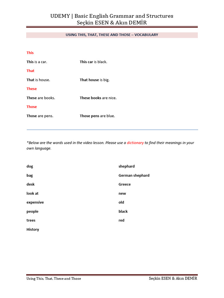 9 - 009-Using-This-That-These-and-Those-Vocabulary | PDF