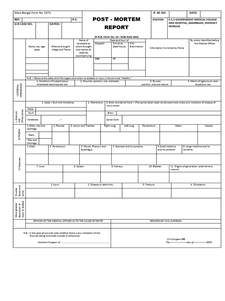 West Bengal Post Mortem Report Form | PDF | Skull | Human Anatomy