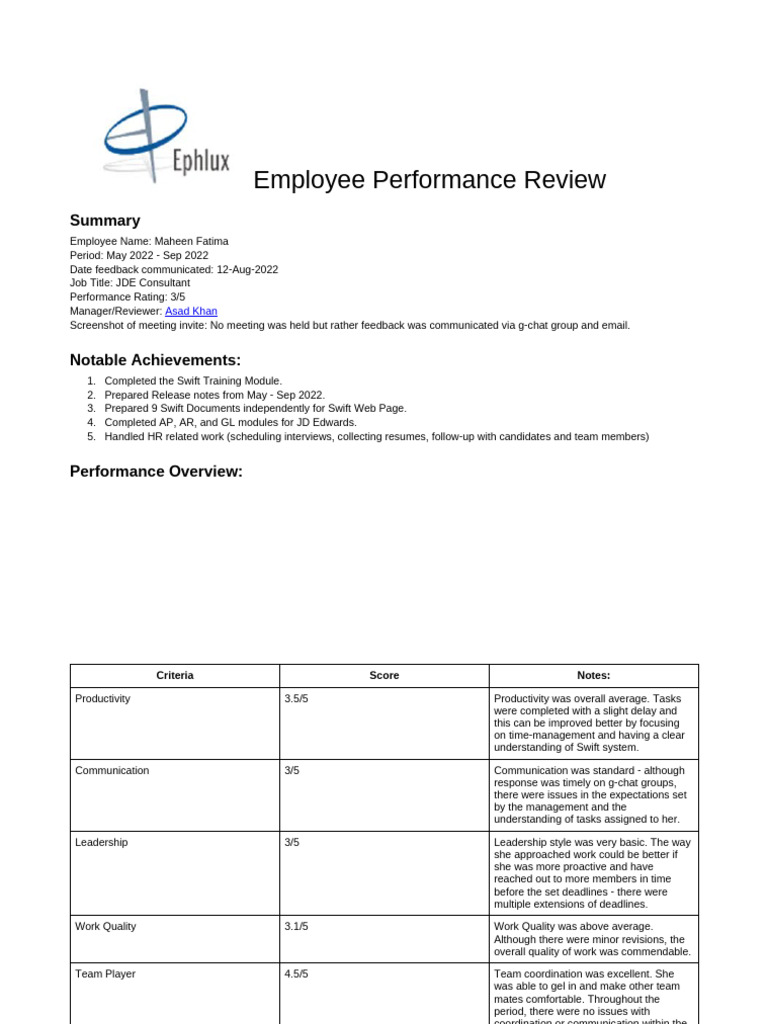Employee Performance Review | PDF | Business