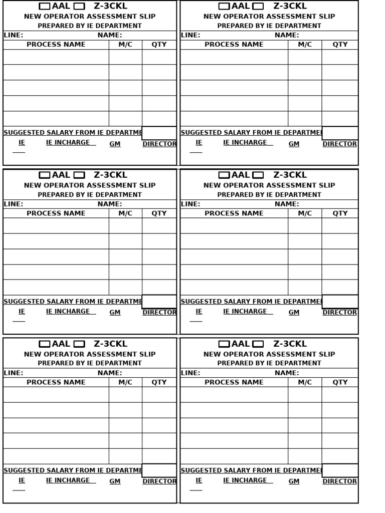 New Operator Assessment Slip | PDF