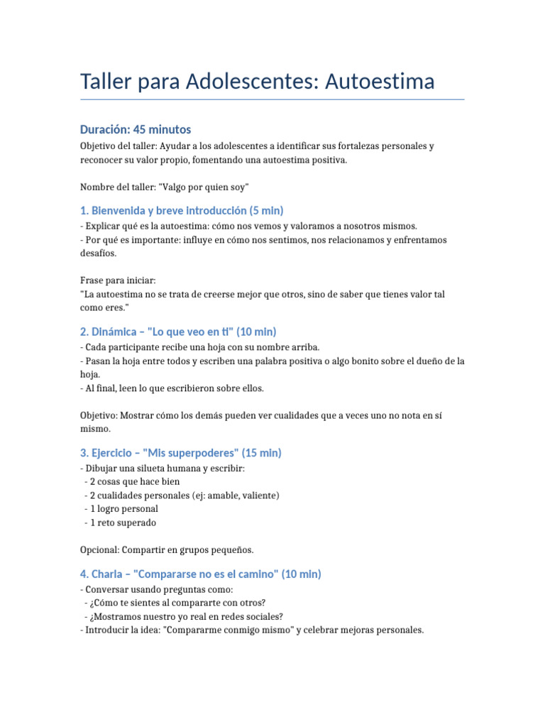 Taller de Autoestima para Adolescentes | PDF