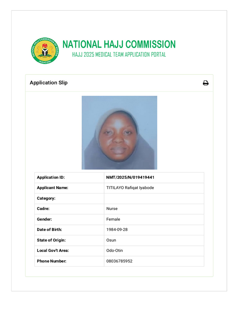 Nurse Application Slip for 2025 | PDF