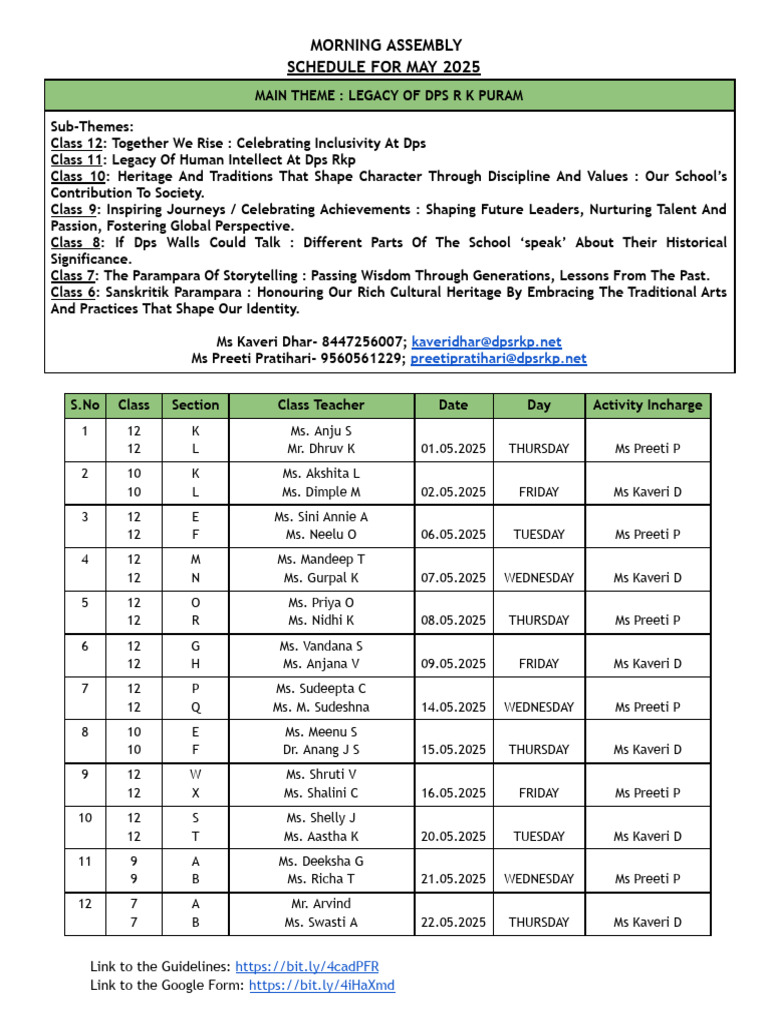 DPS RK Puram May 2025 Assembly Schedule | PDF