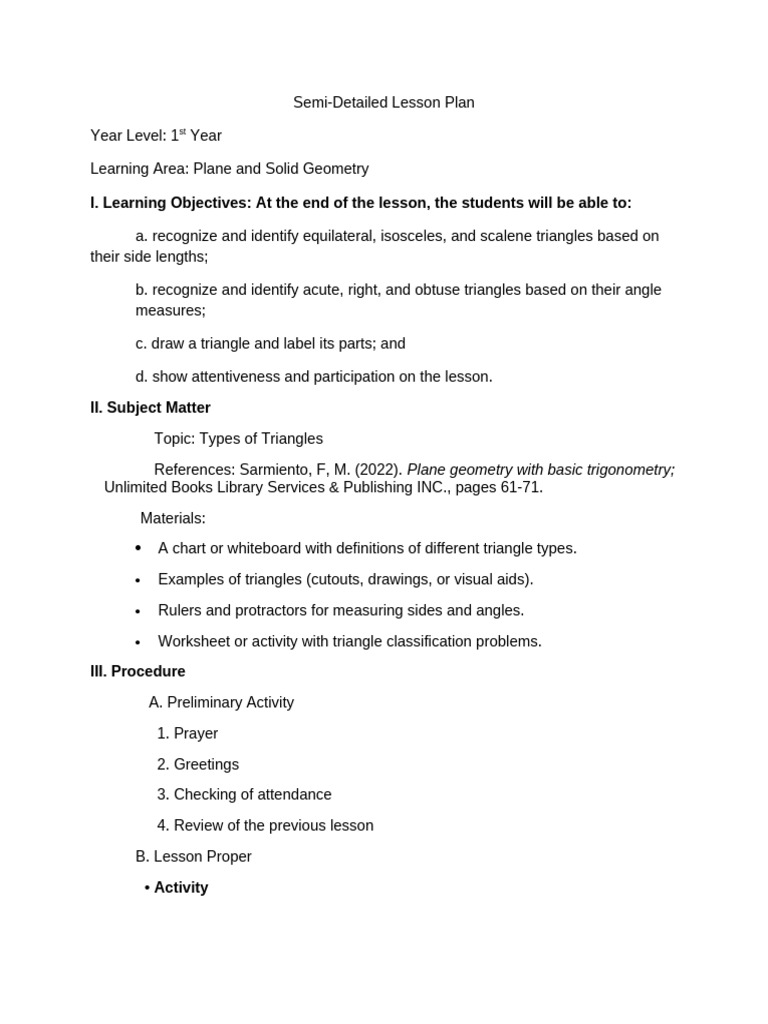 Types of Triangles Lesson Plan | PDF