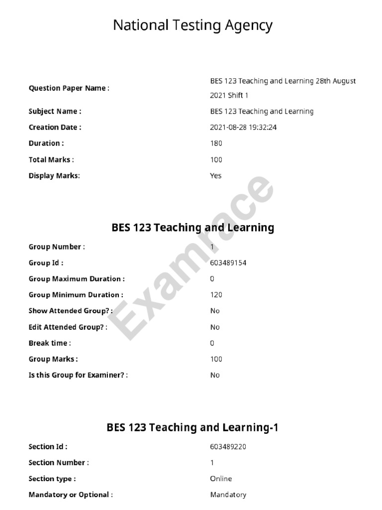 SWAYAM BES 123 Teaching and Learning 2021 Shift 1 | PDF