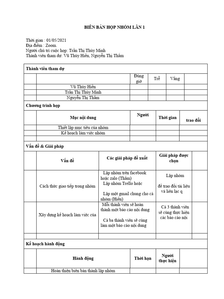 Biên bản họp nhóm | PDF