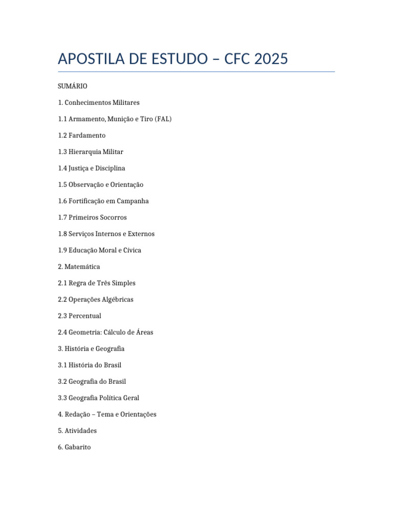 Apostila CFC 2025: Conteúdos e Atividades | PDF