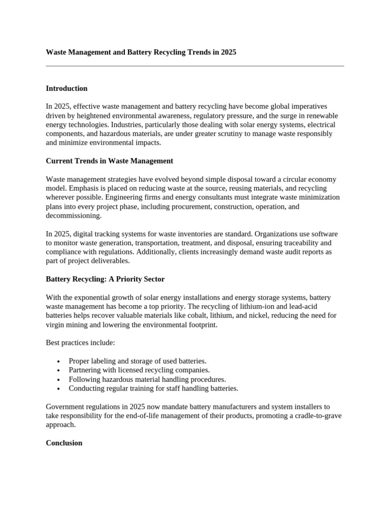 Battery Recycling and Waste Trends 2025 | PDF | Waste Management ...