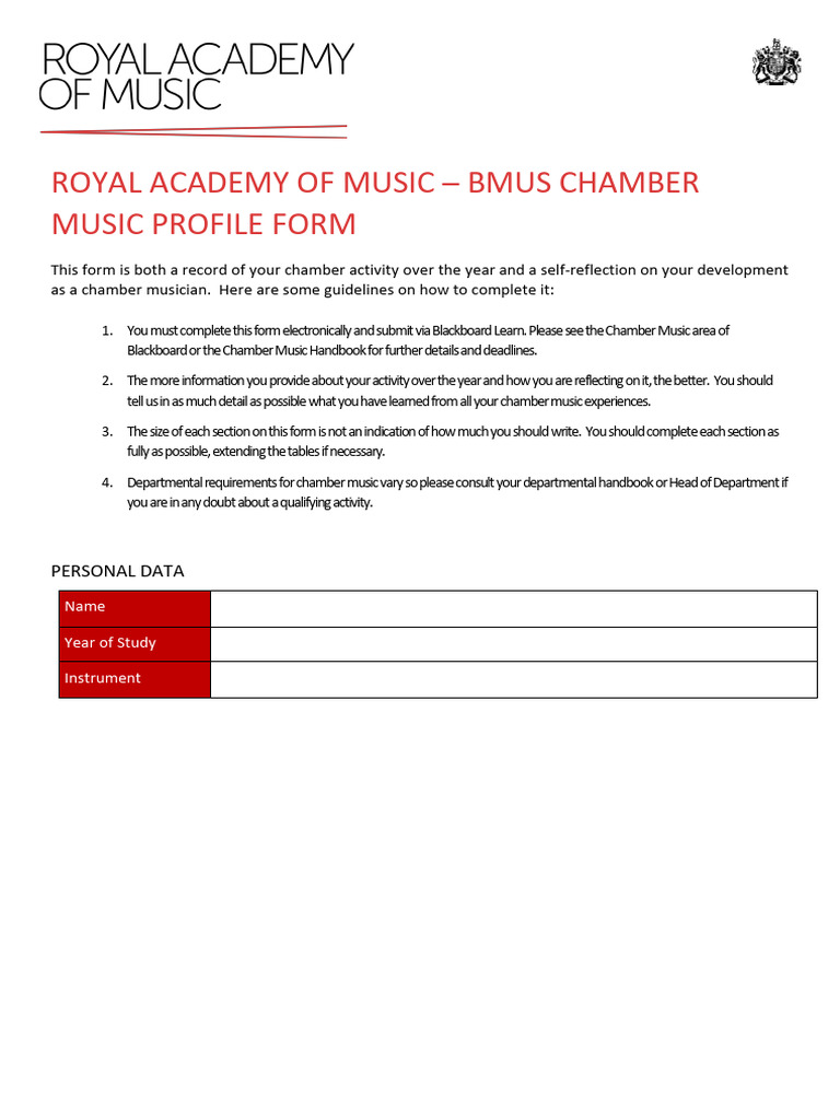 BMus Chamber Music Profile Form | PDF | Chamber Music | Opus Number