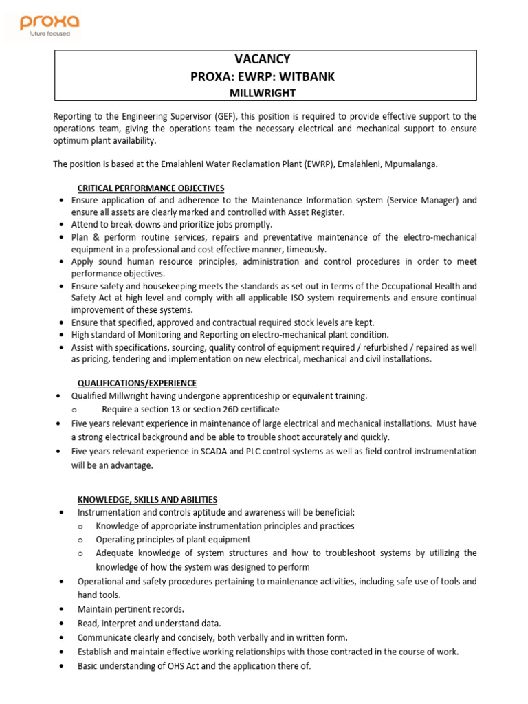 Ewrp - Millwright April 2025 | PDF