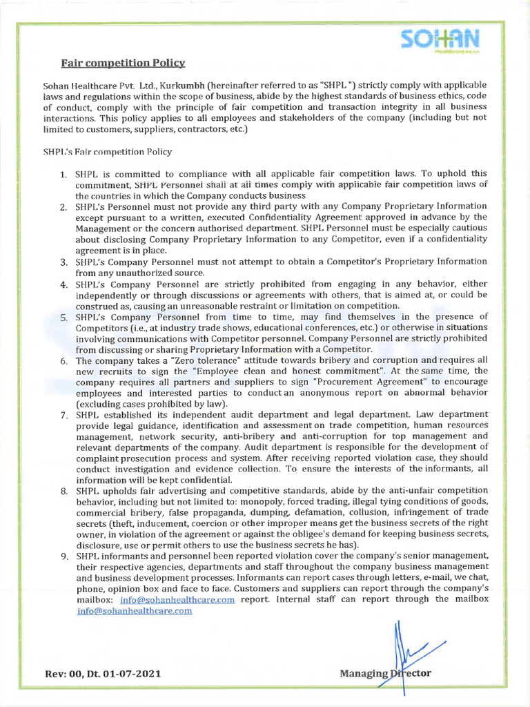 Fair Competition Policy | PDF