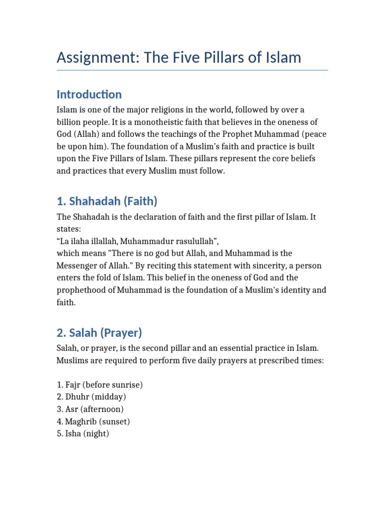 Five Pillars Of Islam Assignment Pdf Hajj Islamic Jurisprudence